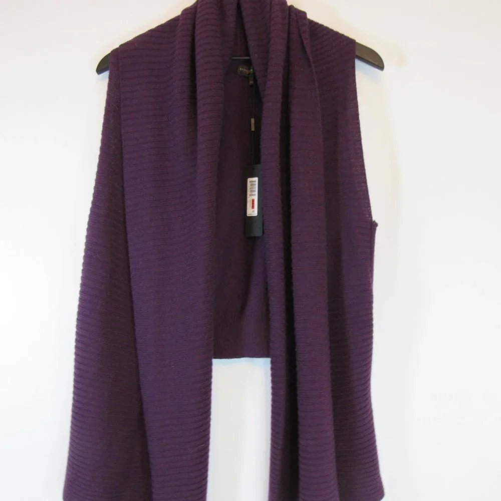 Donna Karan Purple Ribbed Sleeveless Open Front Wool Blend Cardigan Swea… - Picture 9 of 15